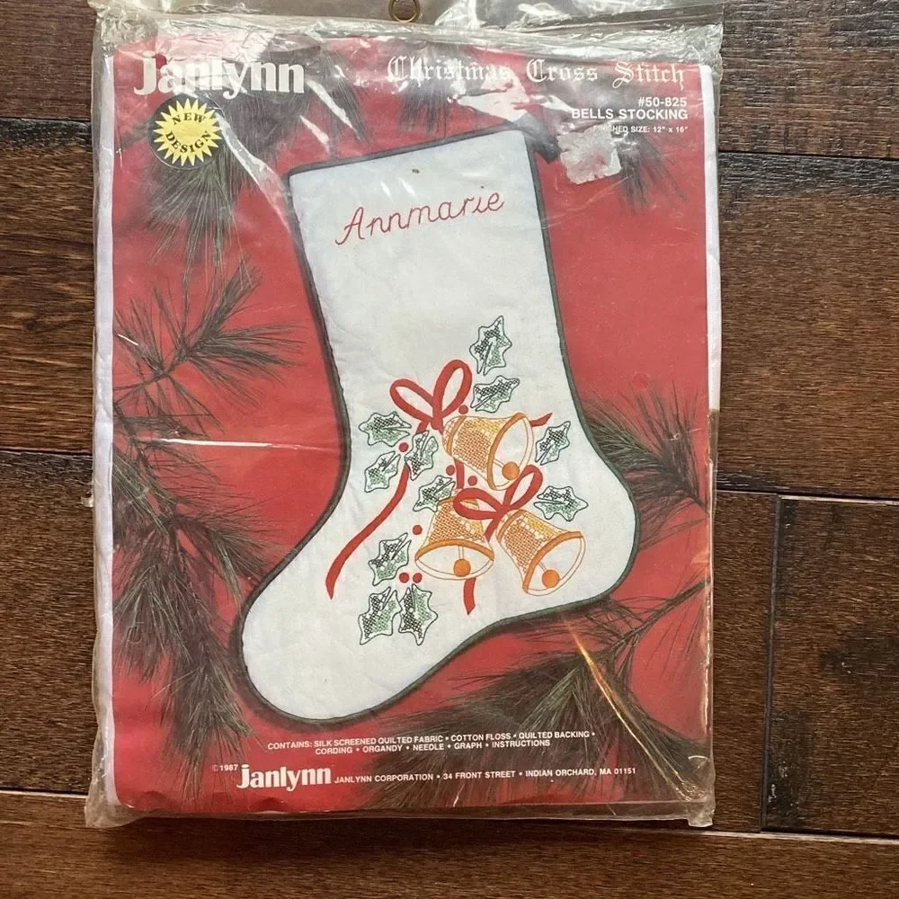 Vintage NOS Janlynn Christmas cross stitch stocking bells‎ 50-825 kit